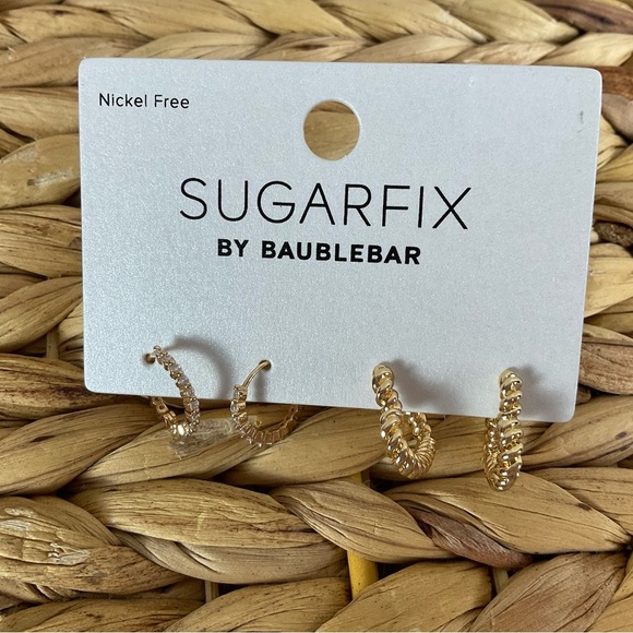 SugarFix by Baublebar Earring Sets Gold Tone Small Hoops Hearts Pearls Stones - Picture 3 of 9